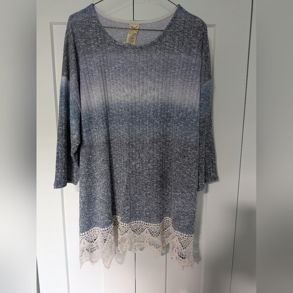 Faded Glory women's plus size 3X (22-24W) grey 3/4 sleeve laced bottom sweater - Picture 1 of 4